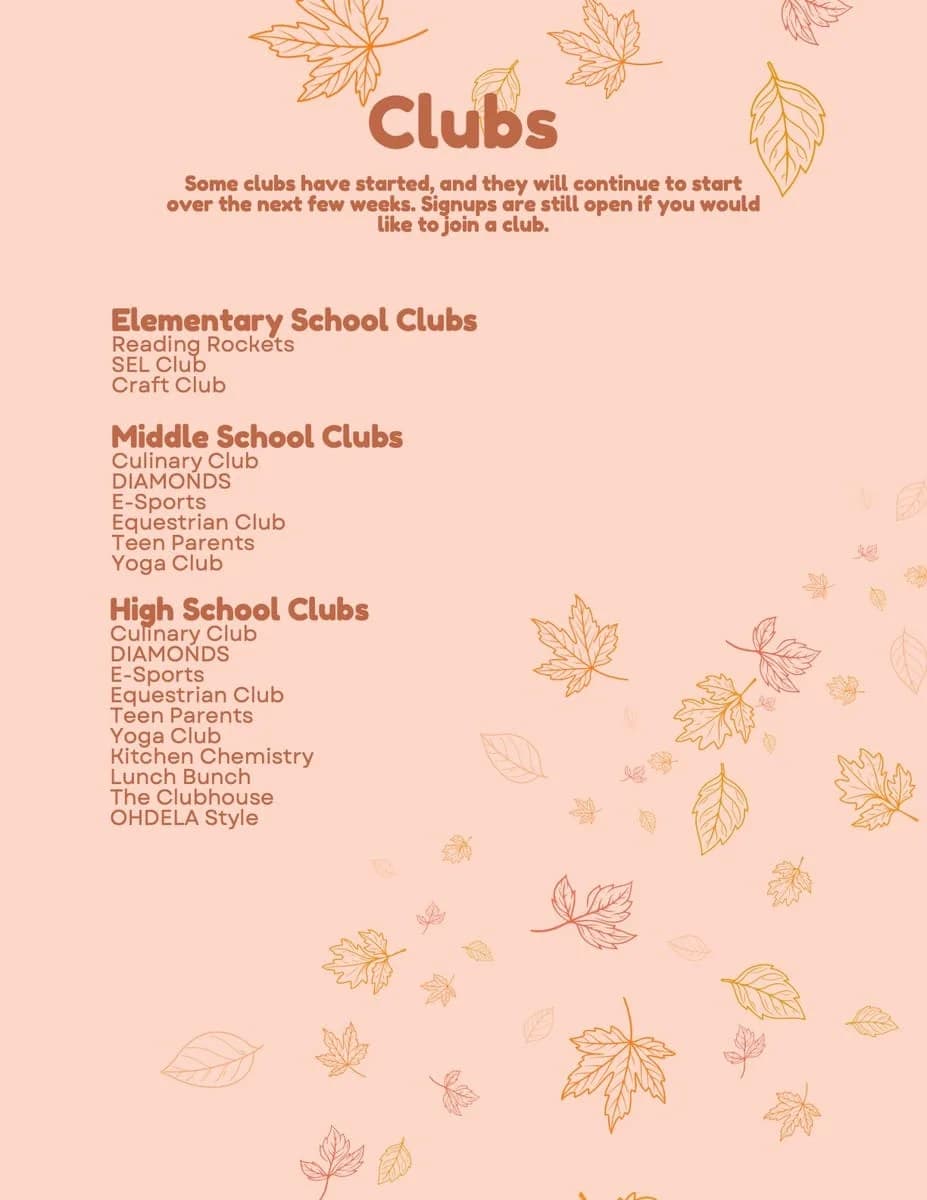 list of clubs at OHDELA for social interaction