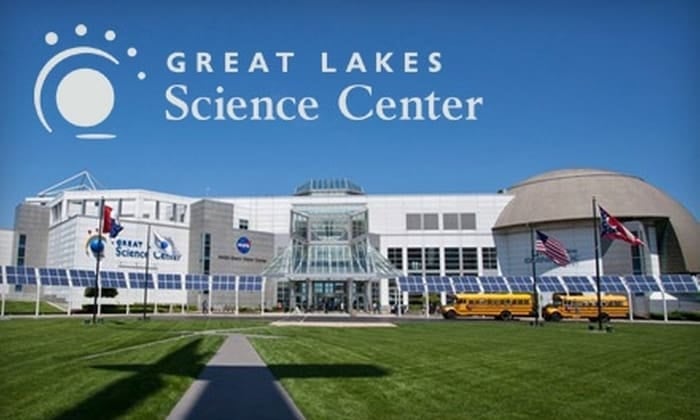 Front view of the Great Lakes Science Center. Field trips